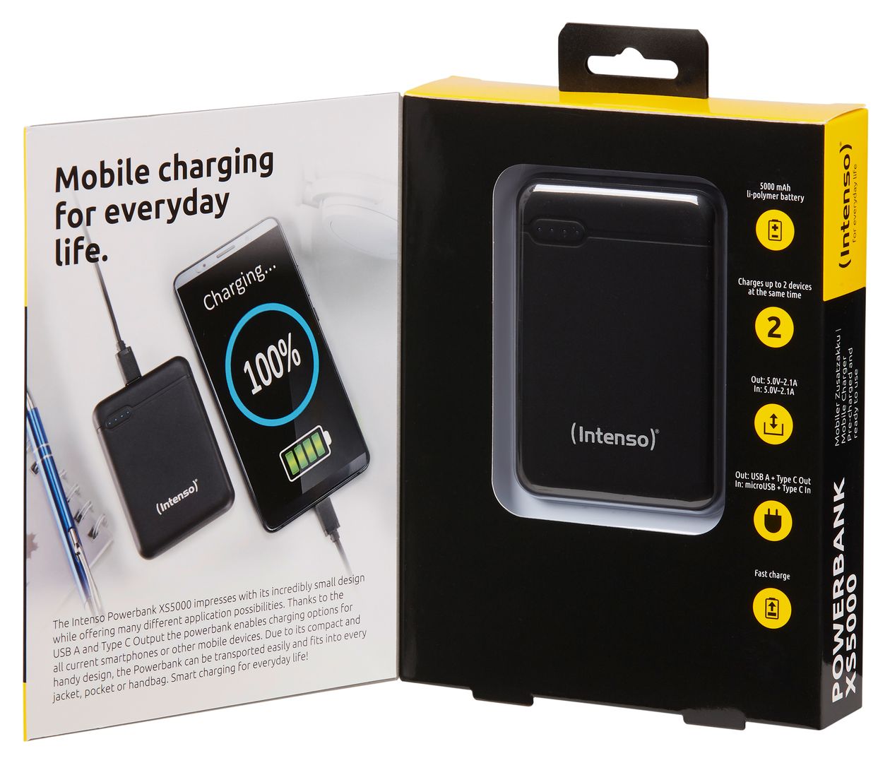 XS 5000 mAh Powerbank Micro-USB + USB Type-C  (Schwarz) 