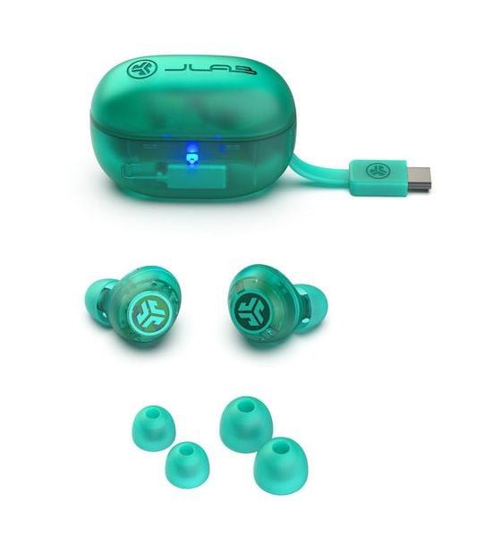 Go Pop ANC In-Ear Bluetooth Kopfhörer Kabellos TWS 7 h Laufzeit IP55 (Türkis, Transparent) 