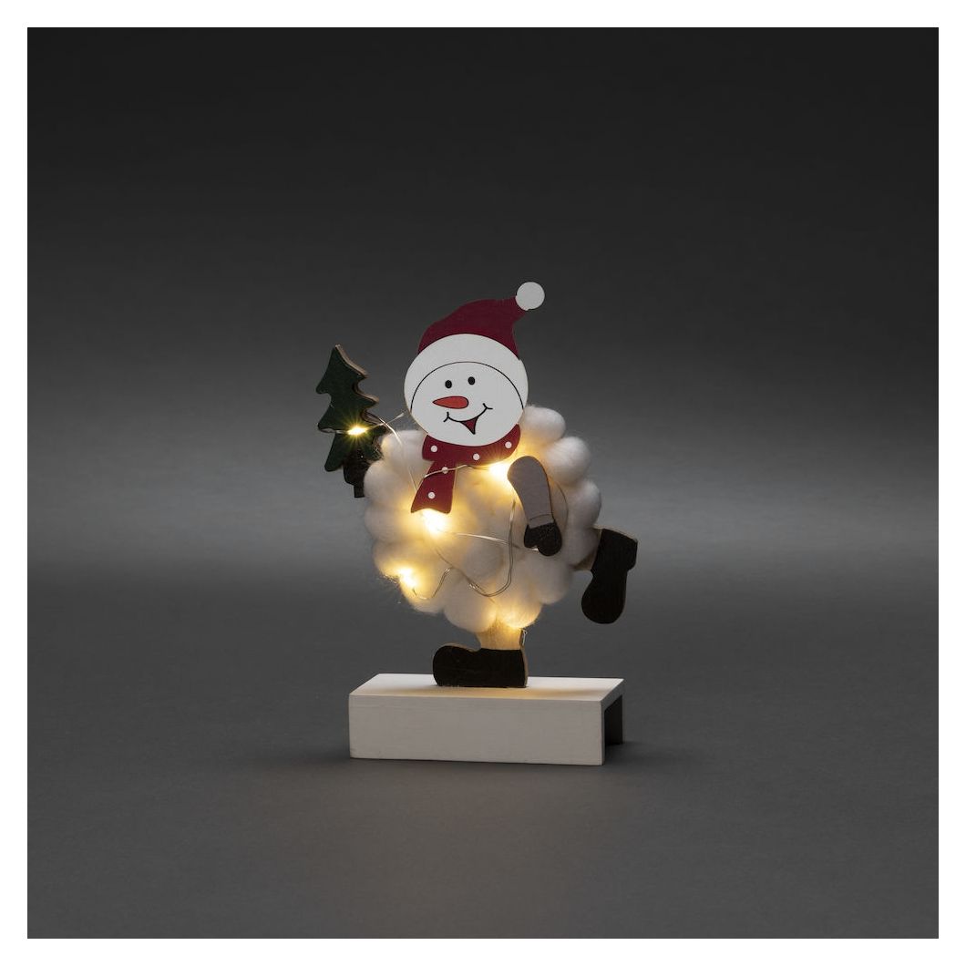 3268-210 Holzsilhouette Schneemann LED Warmweiß Batterie 