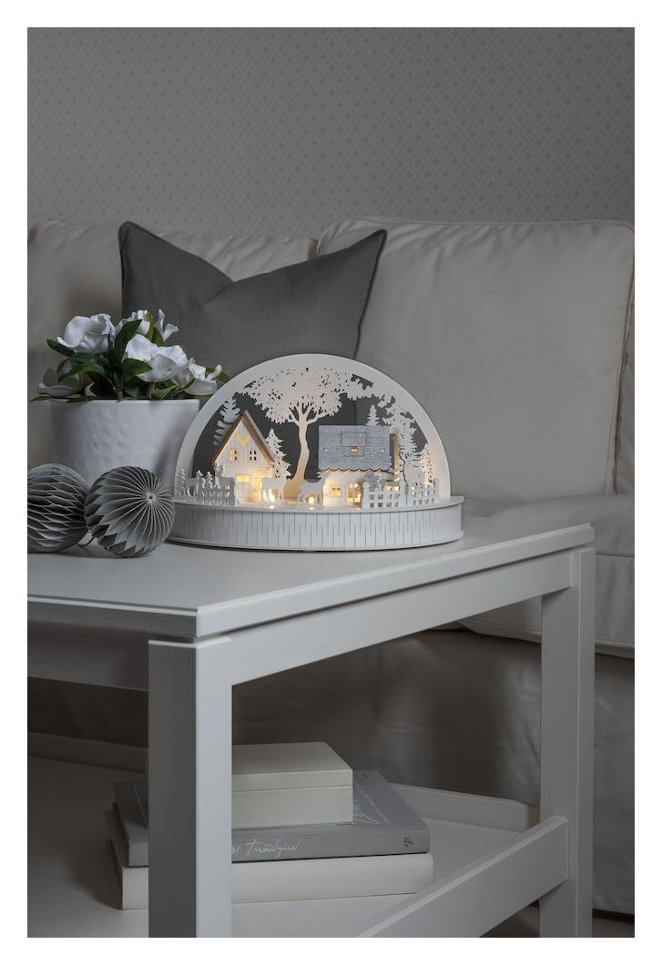 3280-210 Holzsilhouette Häuser und Rentiere 2600 K Batterie 