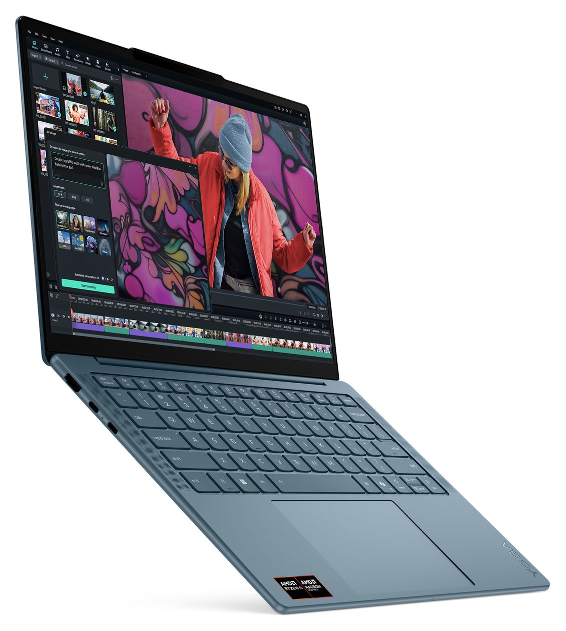 Yoga Slim 7 14AKP10 Copilot+ 2K Ultra HD Notebook 35,6 cm (14 Zoll) 2880 x 1800 Pixel 1 TB SSD Windows 11 Home AMD Ryzen 7 max. 5 GHz  (Türkis) 