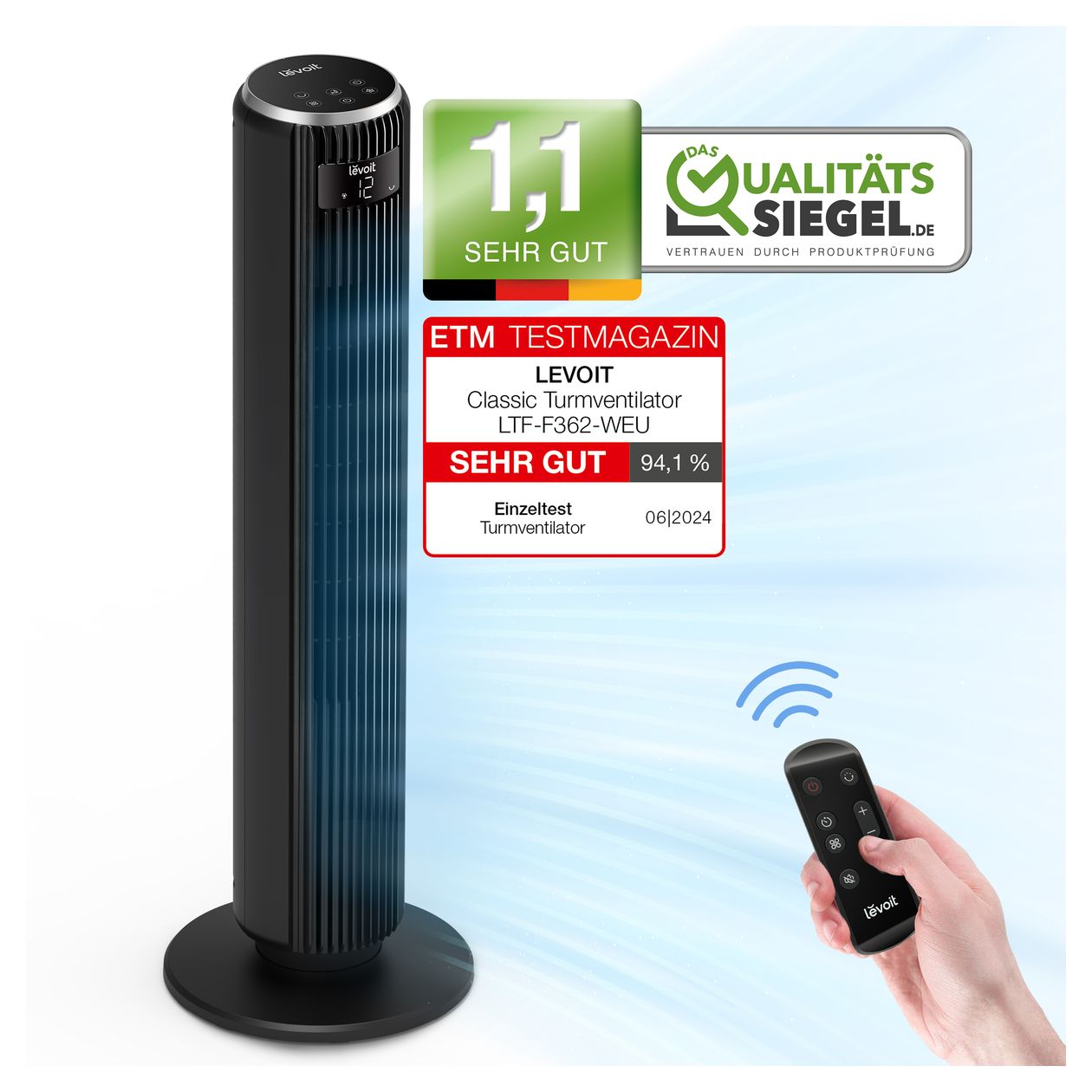 TempSense 36 DC Turmventilator Stand 20 dB  (Schwarz) 