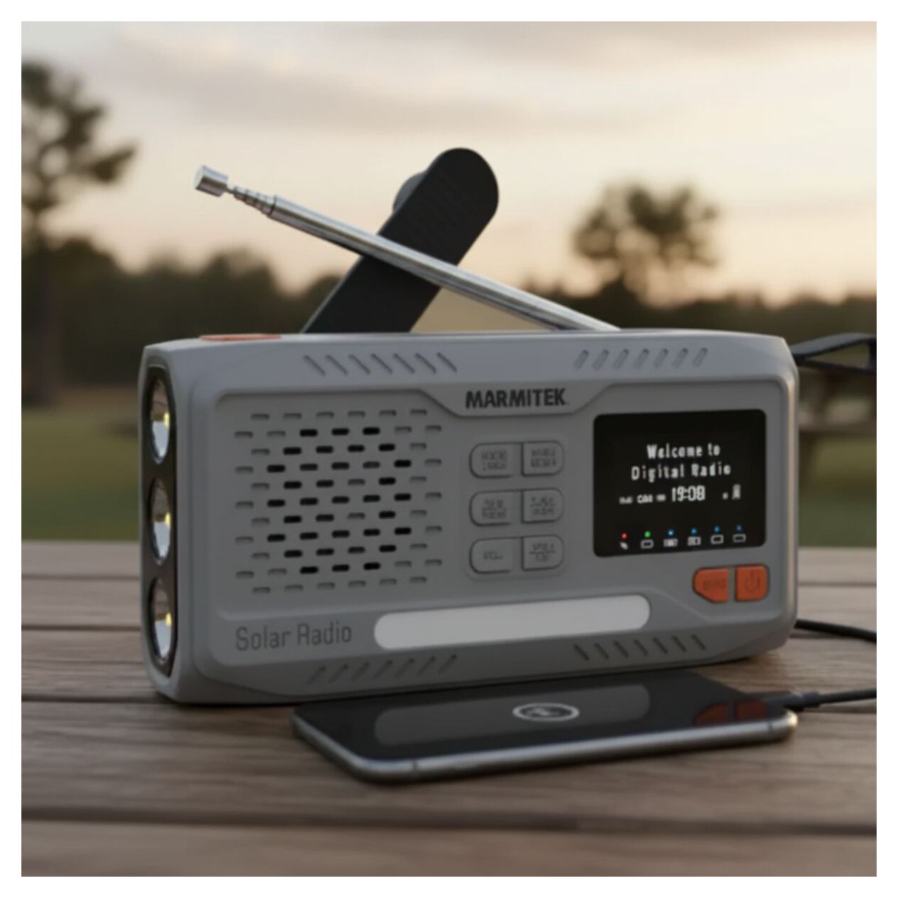 RESQ100 Kurbelradio Bluetooth DAB, DAB+, FM Radio Tragbar IPX3  (Hellgrau) 