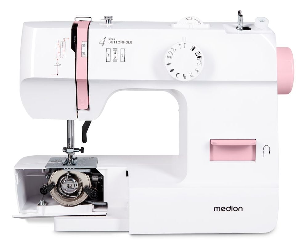 LIFE Nähmaschine SM70 (MD 11179) 12 verschiedene Stickmuster, 4 Schritte Knoploch, einstellbare Stichlänge, 70 Watt Motorleistung 