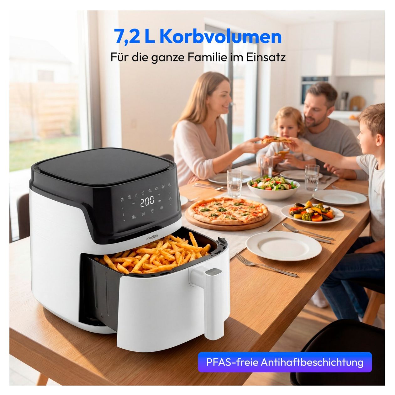 Life P15 XL Heißluftfritteuse 7,2 l 1650 W  (Weiß, Schwarz) 
