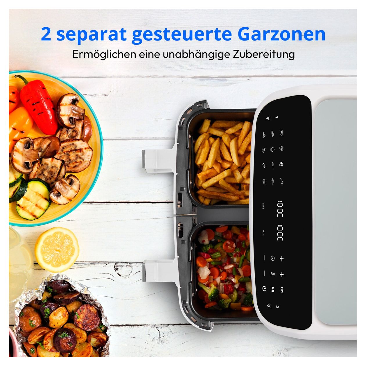 Life P20 XXL Doppel Heißluftfritteuse 8,7 l 2600 W  (Weiß, Schwarz) 