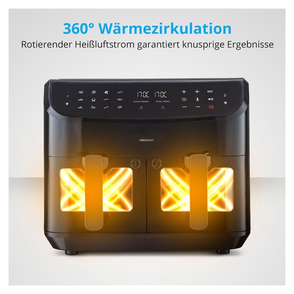 Life P20 XXL MD11760 Doppel Heißluftfritteuse 8,7 l 2600 W  (Schwarz) 