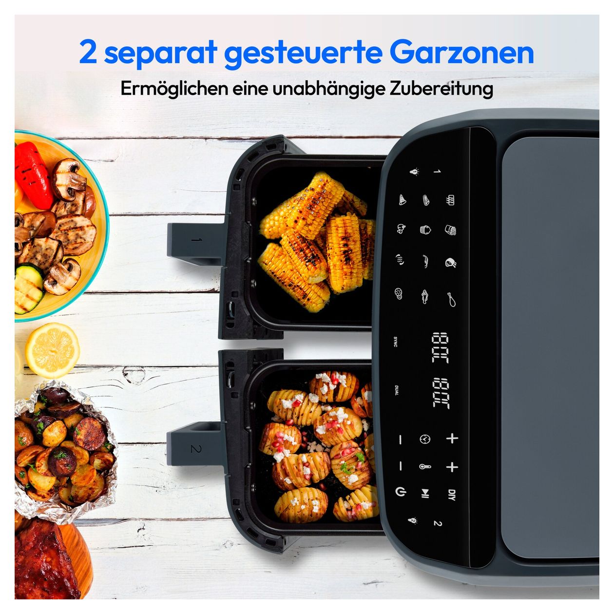 Life P20 XXL Twin Doppel Heißluftfritteuse 8,7 l 2600 W  (Schwarz) 