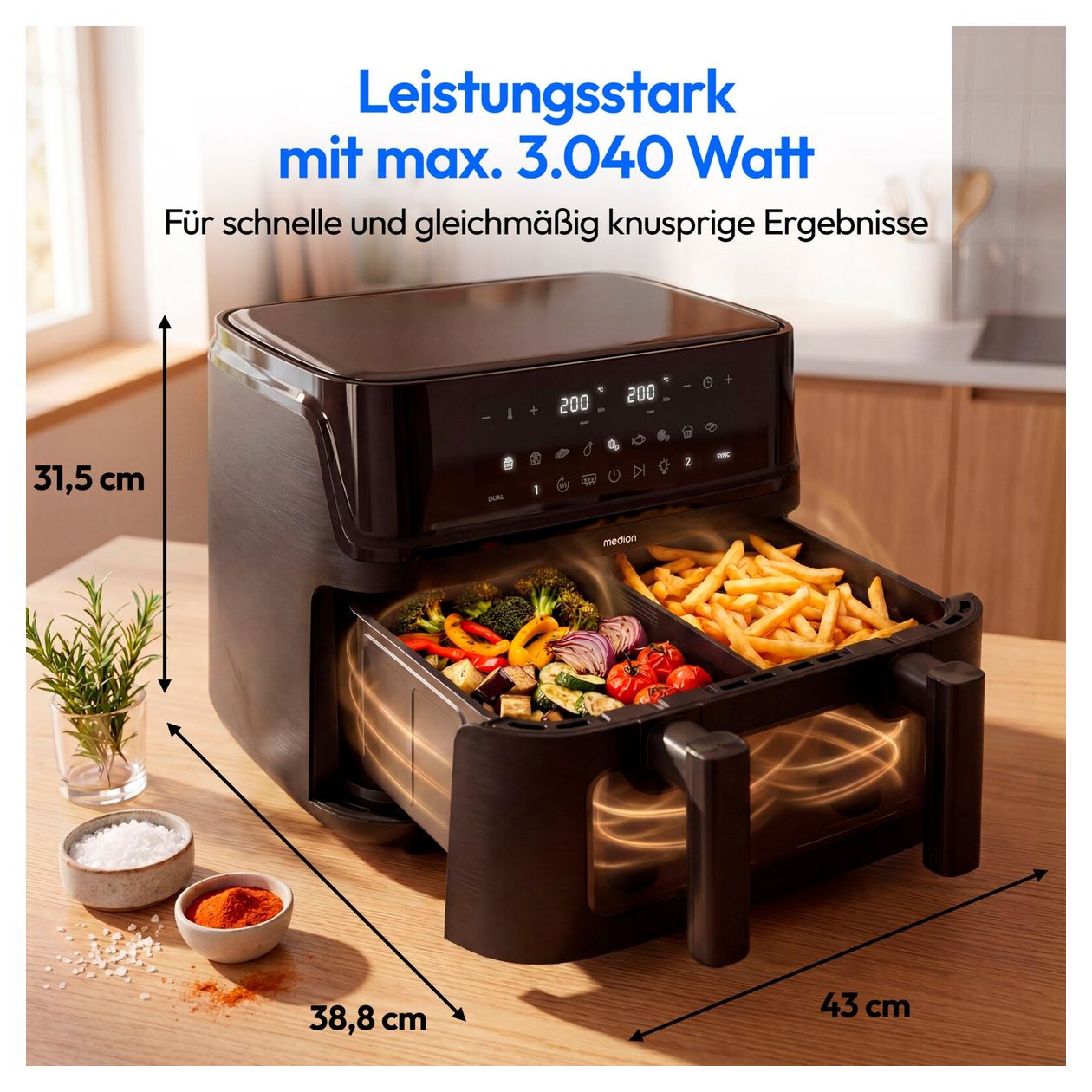Life P25 XXL Flex M Doppel Heißluftfritteuse 10,8 l 3040 W  (Schwarz) 