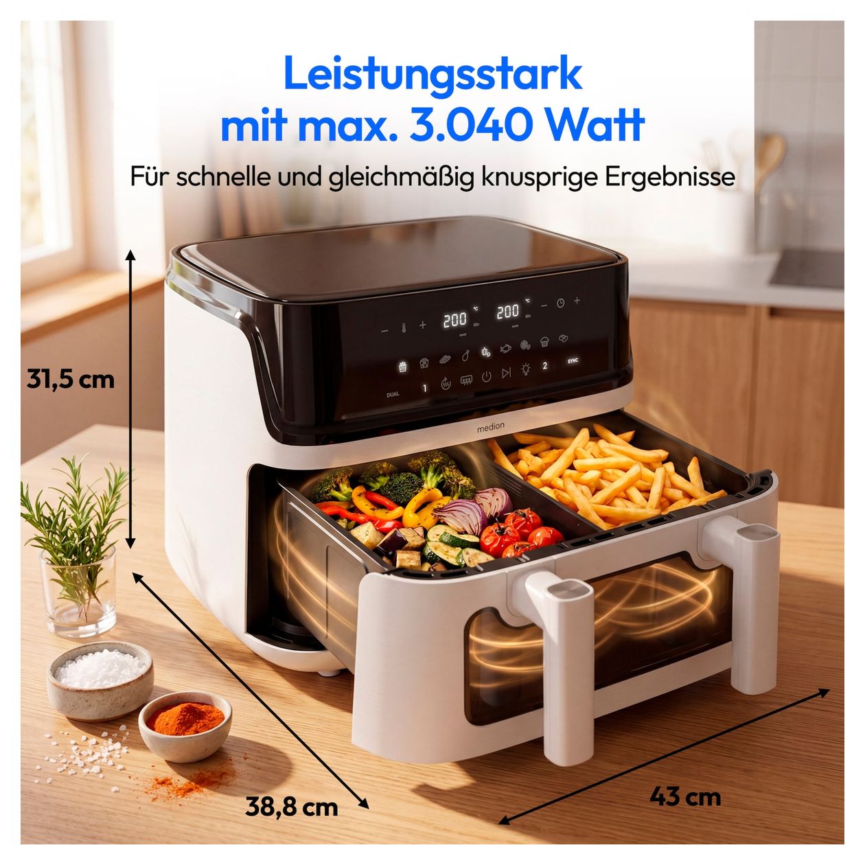 Life P25 XXL Flex M Doppel Heißluftfritteuse 10,8 l 3040 W  (Schwarz, Weiß) 