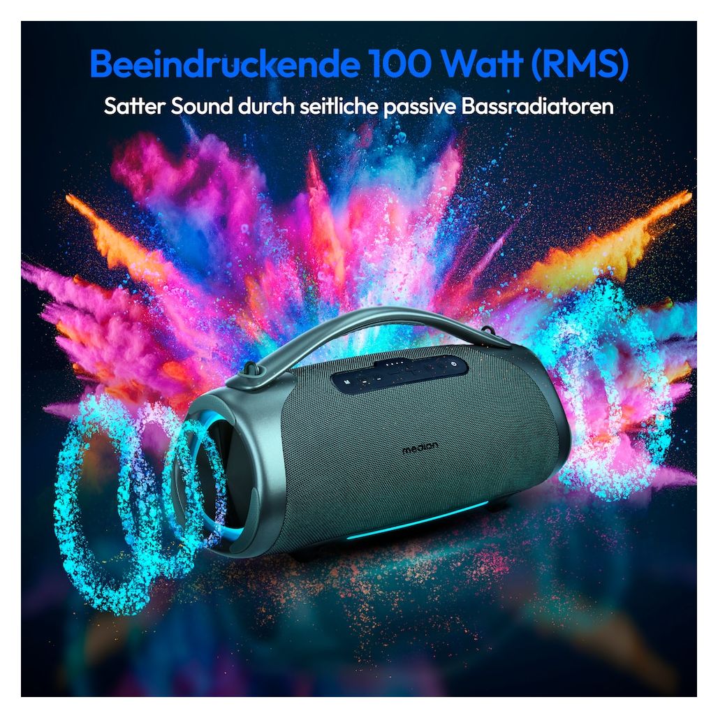 Life P61768 100 W Bluetooth Lautsprecher IPX7 Laufzeit bis 30 h  (Grau) 