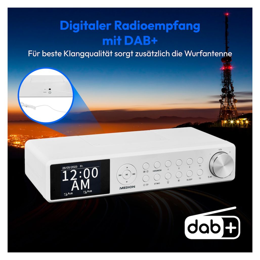 Life P66750 Bluetooth DAB+, PLL, UKW Radio Uhr  (Weiß) 