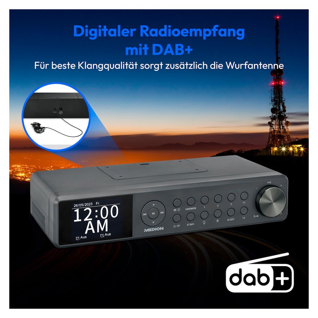 Life P66750 Bluetooth DAB+, PLL, UKW Radio Uhr  (Grau) 