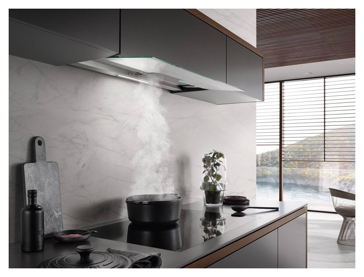 DAS4940 Abluft/Umluft Dunstabzugshaube/Esse Einbau 861 mm (Silber, Transparent) 