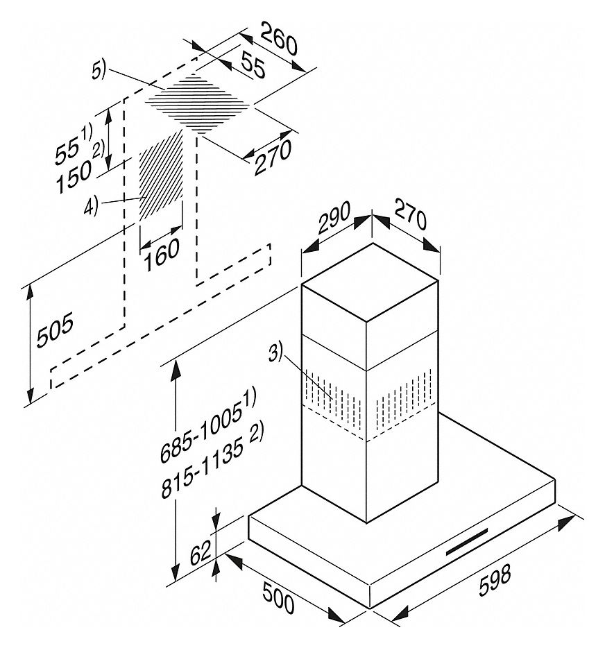 PUR68W Abluft/Umluft Dunstabzugshaube/Esse Wand 60 cm (Edelstahl) 