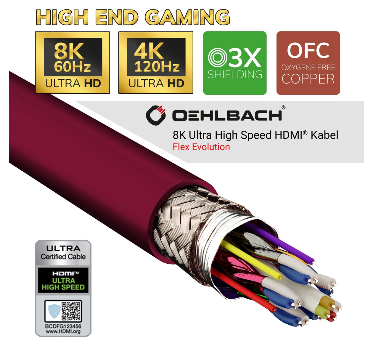 Flex Evolution 48 Gbit/s Stecker Gerade HDMI auf HDMI Typ A (Standard) 2 m  (Bordeaux) 