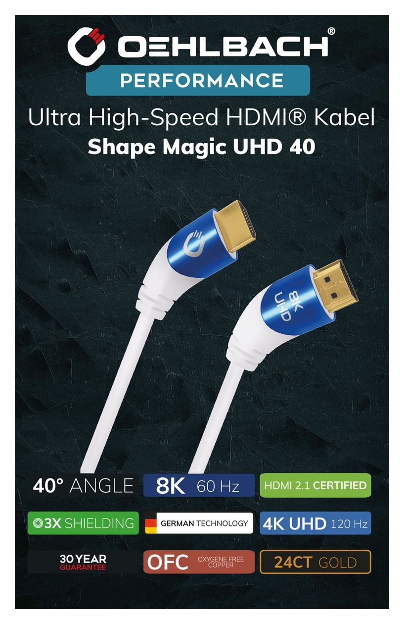 Shape Magic 48 Gbit/s Stecker Abgewinkelt HDMI auf HDMI Typ A (Standard) 3 m  (Blau, Weiß) 