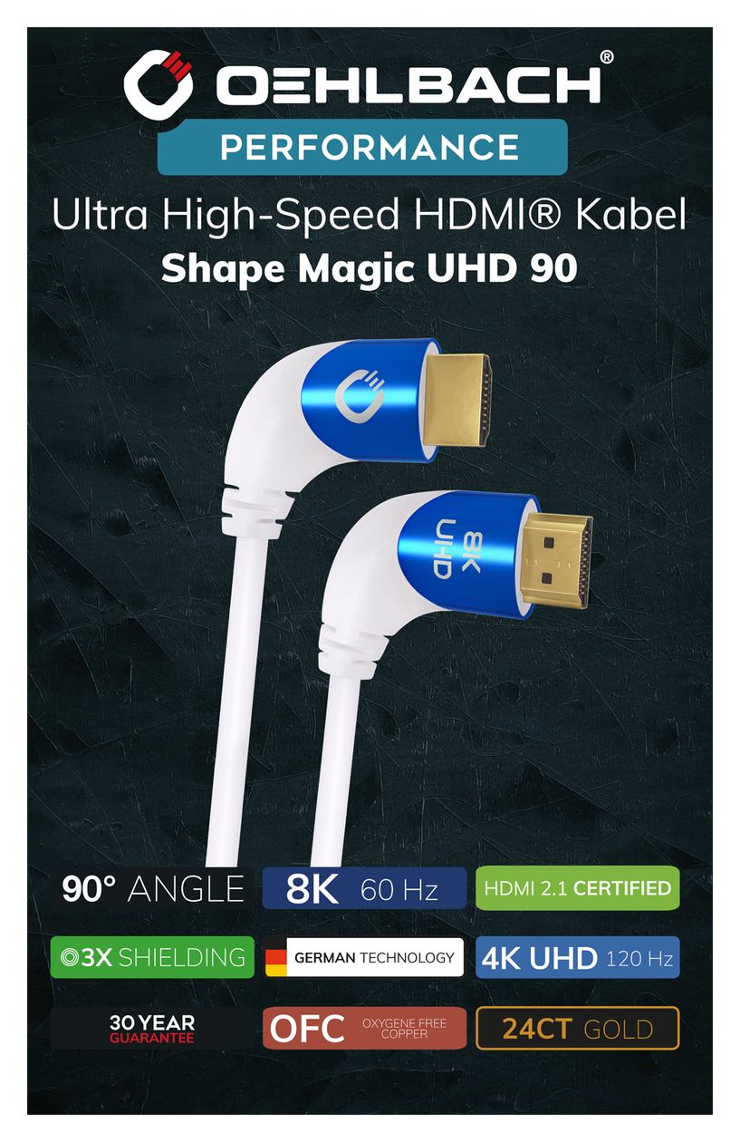 Shape Magic 90 48 Gbit/s Stecker Abgewinkelt HDMI auf HDMI Typ A (Standard) 3 m  (Blau, Weiß) 