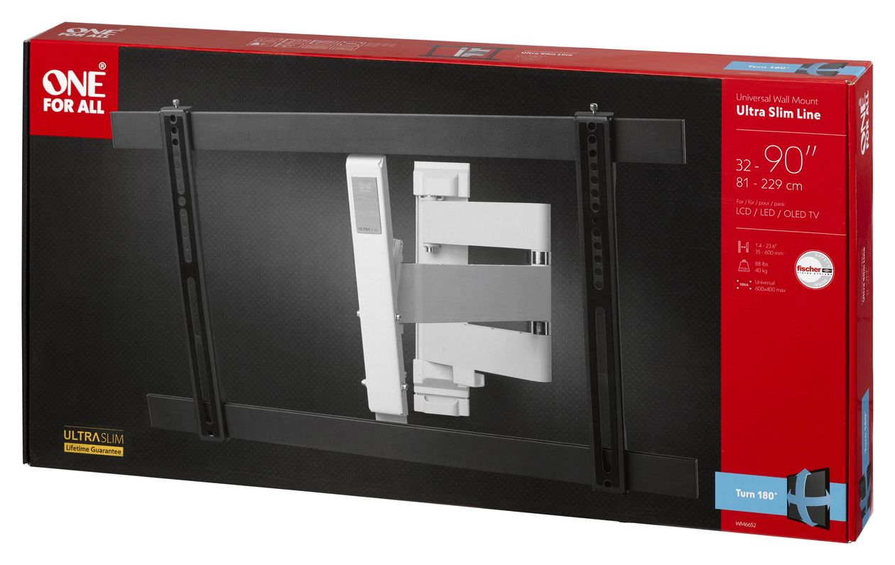 WM6652 Wand Halterung 180° bis 2,29 m (90") 40 kg 0 - 20° neigbar 