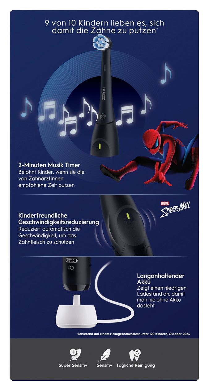 iO Kids 6+ Spiderman Rotierende Zahnbürste für Kinder  (Schwarz) 