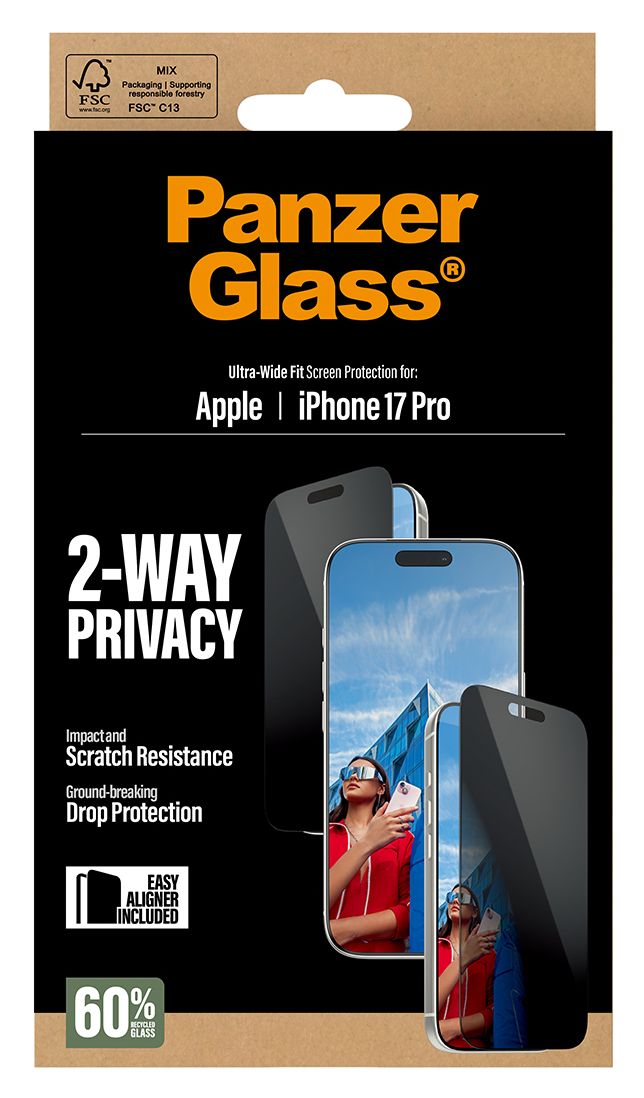 25586 2-Way Privacy Klare Bildschirmschutzfolie Gehärtetes Glas, Polyethylenterephthalat, Silikon für  Apple Apple - iPhone 17 Pro Kratzresistent, Schockresistent 