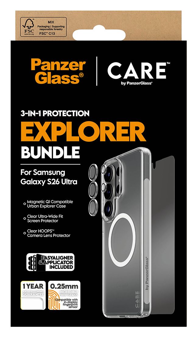 3-in-1 Bundle Cover Klare Bildschirmschutzfolie TPU, Gehärtetes Glas, Polyethylenterephthalat, Silikon für Samsung Galaxy S26 Ultra 