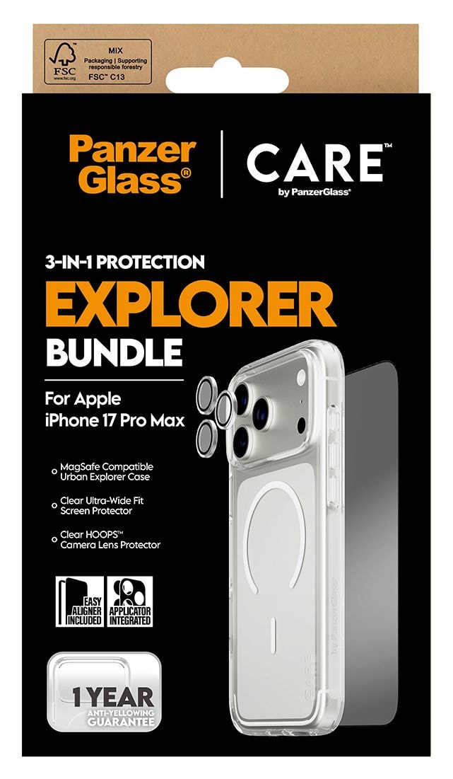 3-in-1 Explorer Set Cover Klare Bildschirmschutzfolie TPU, Gehärtetes Glas, Polyethylenterephthalat, Silikon für Apple iPhone 17 Pro Max 