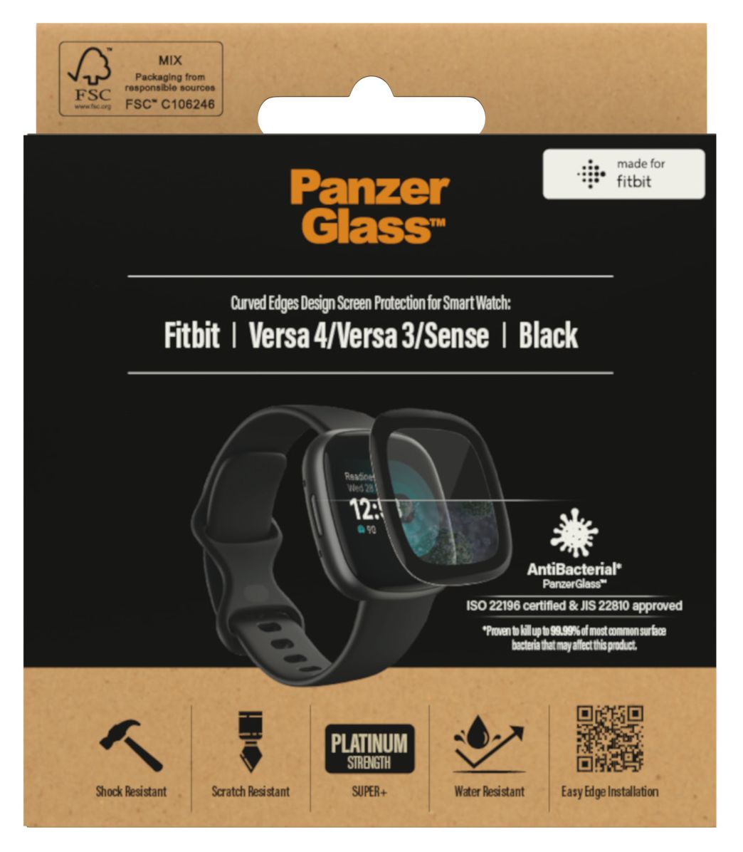 3668 Screen Protector Klare Bildschirmschutzfolie Gehärtetes Glas, Polyethylenterephthalat, Silikon für  Fitbit Versa 3, Versa 4, Sense Kratzresistent, Schockresistent, Antibakteriell 