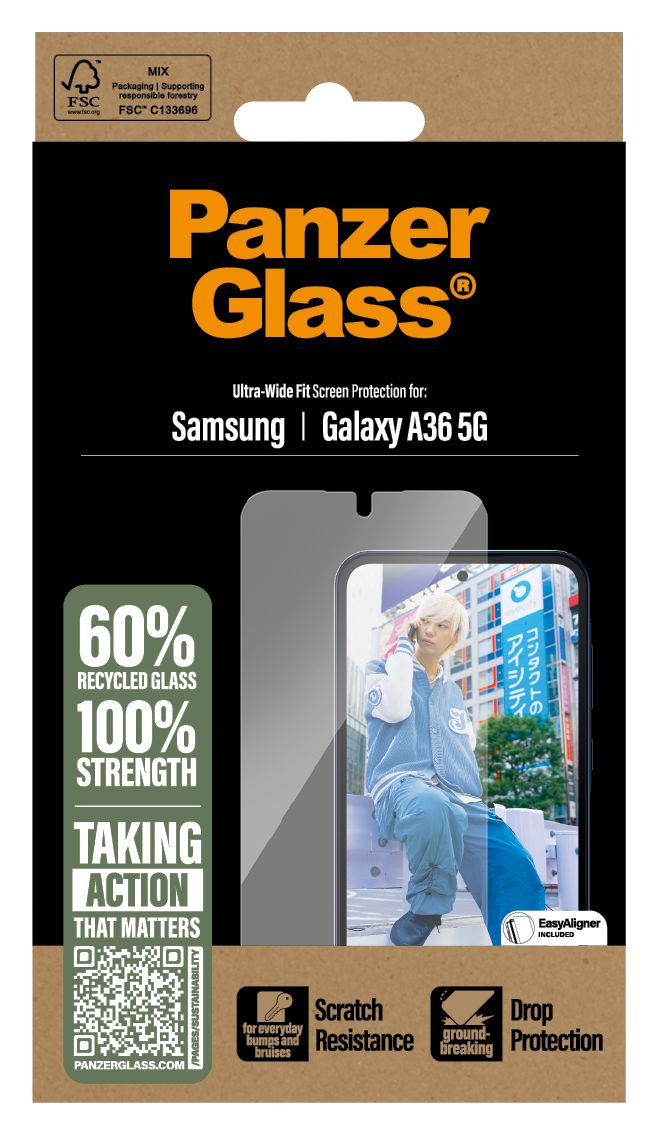 38083 Screen Protector Klare Bildschirmschutzfolie Gehärtetes Glas, Polyethylenterephthalat, Silikon für  Samsung Galaxy A36 Kratzresistent, Schockresistent 