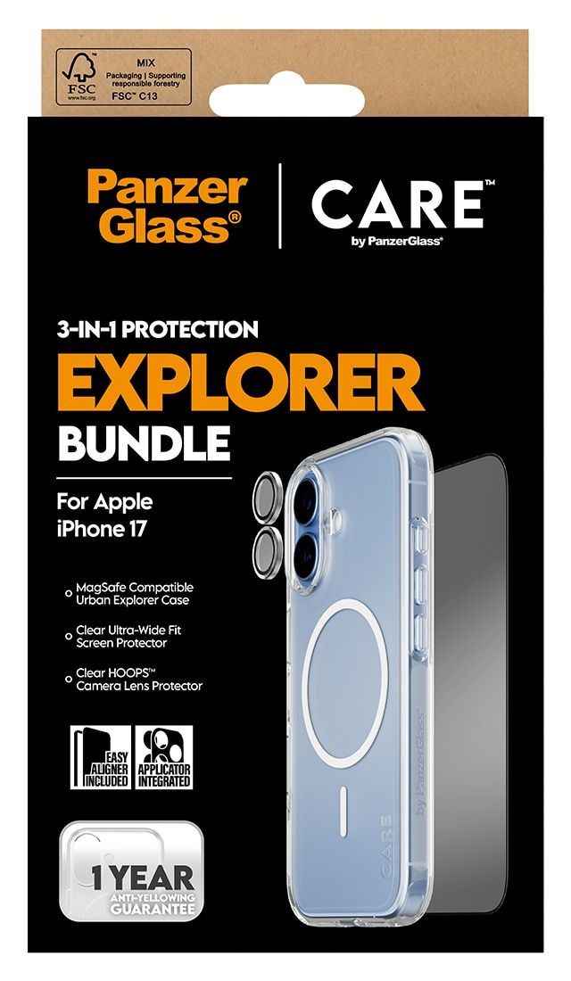 46095 3-in-1 Explorer Set Klare Bildschirmschutzfolie Gehärtetes Glas, Polyethylenterephthalat, Silikon für  Apple Apple - iPhone 17 Kratzresistent, Schockresistent 
