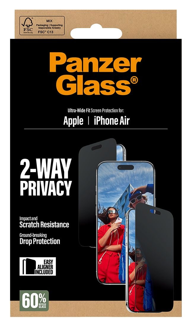 74944 2-Way Privacy Klare Bildschirmschutzfolie Gehärtetes Glas, Polyethylenterephthalat, Silikon für  Apple Apple - iPhone Air Kratzresistent, Schockresistent 