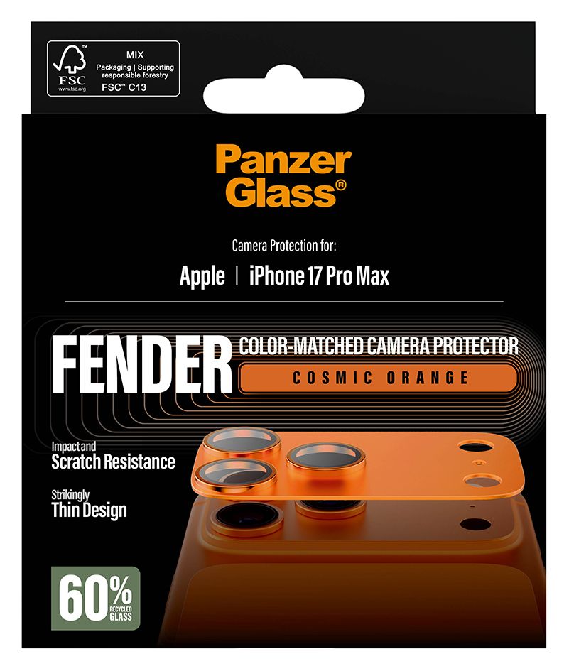Fender Kameraschutz (Cosmic Orange) Klare Bildschirmschutzfolie Silikon für Apple iPhone 17 Pro Max 