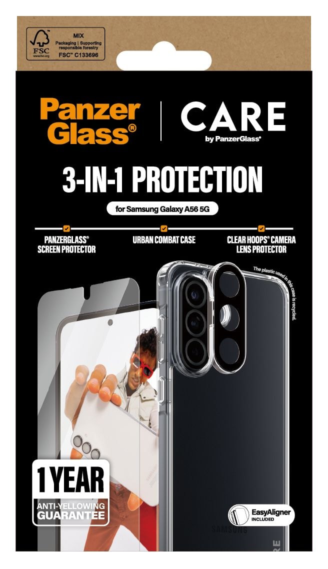 Flagship 3-in-1 Set Klare Bildschirmschutzfolie Gehärtetes Glas, Polyethylenterephthalat, Silikon, TPU für Samsung Galaxy A56 