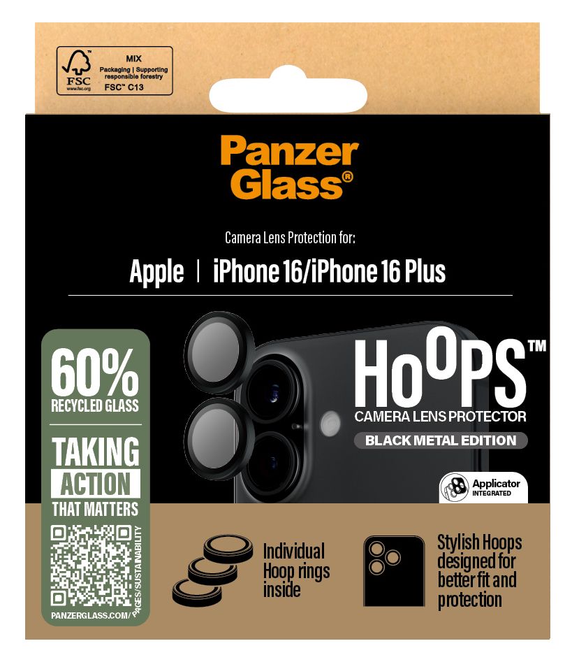 Hoops Kameraobjektivschutz Gehärtetes Glas, Silikon für Apple iPhone 16/16 Plus 