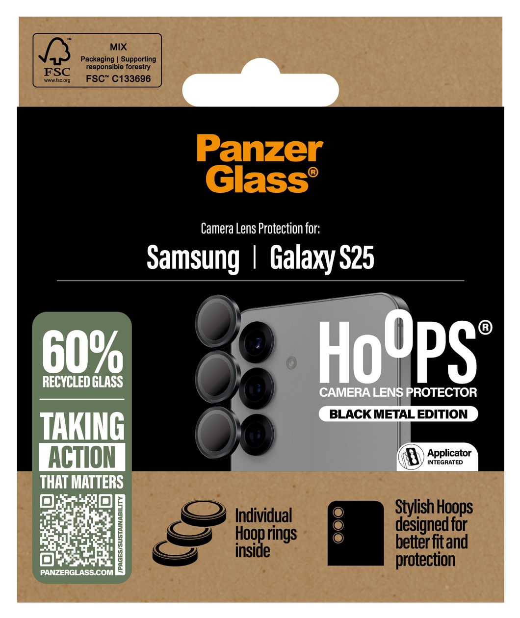 Hoops Kameraobjektivschutz Gehärtetes Glas, Silikon für Samsung Galaxy S25 