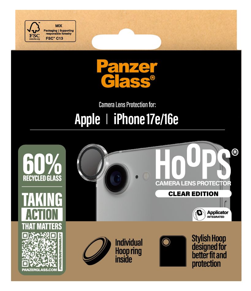 Hoops Kameraobjektivschutz Gehärtetes Glas, Silikon für Apple iPhone 16e/17e 