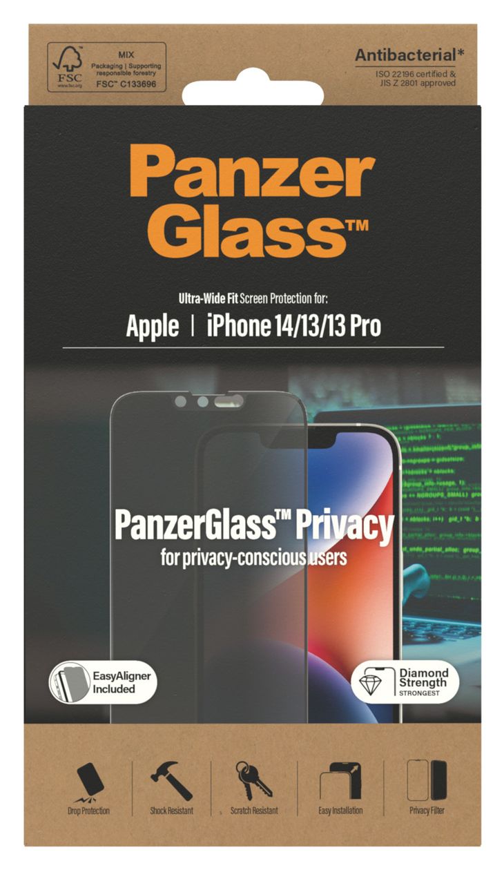 P2783 Privacy Screen Protector Klare Bildschirmschutzfolie Gehärtetes Glas, Polyethylenterephthalat, Silikon für  Apple iPhone 14, iPhone 13, iPhone 13 Pro Kratzresistent, Schockresistent 