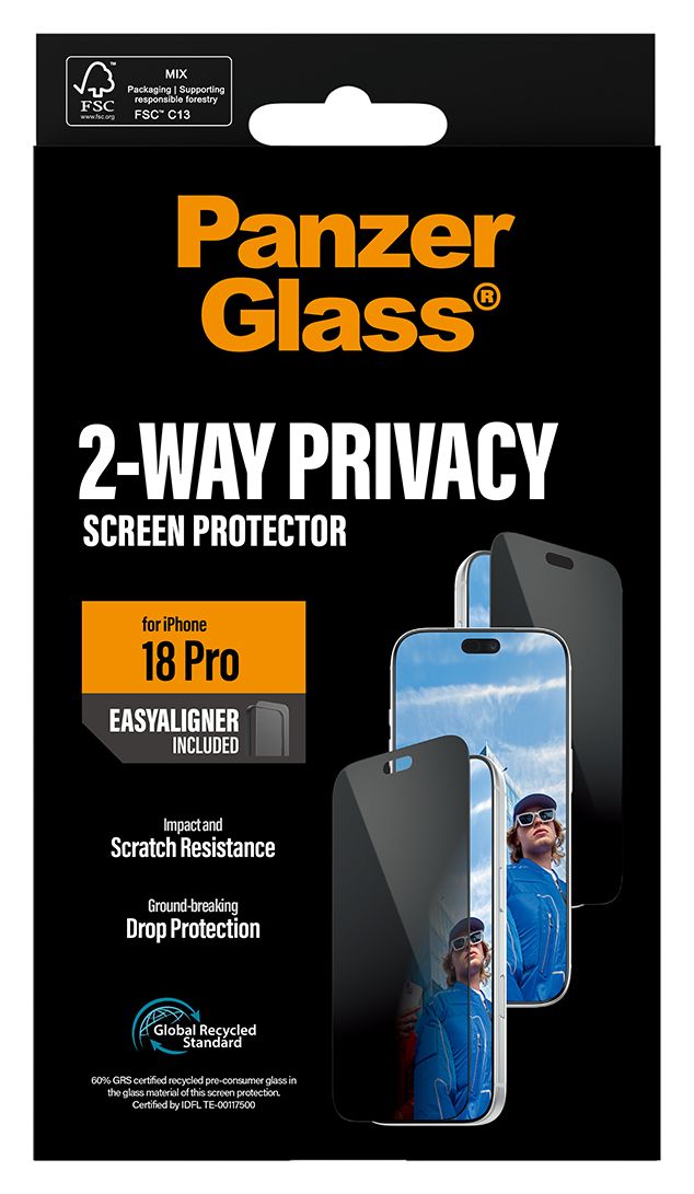 PanzerGlass® 2-Way Privacy Displayschutz iPhone 18 Pro | Ultra-Wide Fit m. EasyAligner 