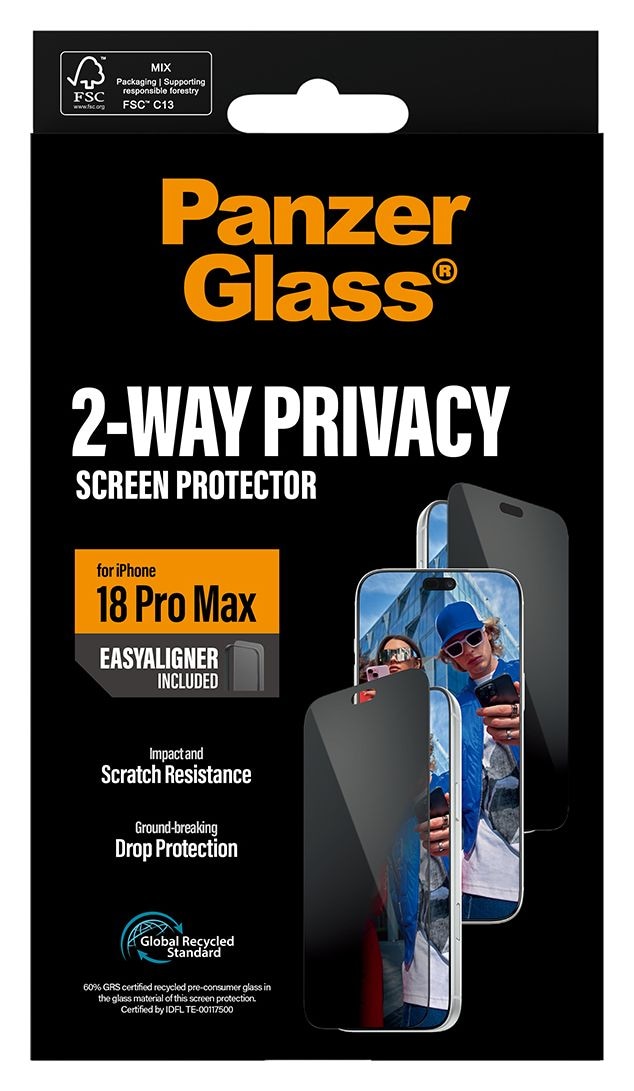 PanzerGlass® 2-Way Privacy Displayschutz iPhone 18 Pro Max | Ultra-Wide Fit m. EasyAligner 