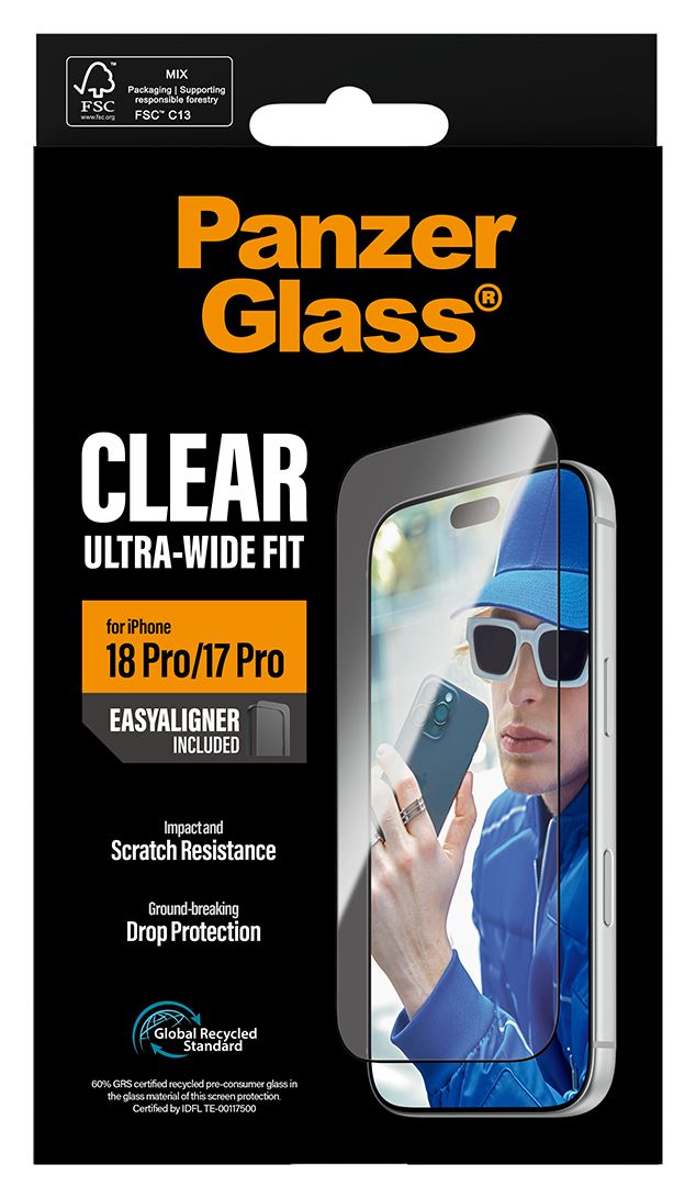 PanzerGlass® Displayschutz iPhone 18 Pro | 17 Pro | Ultra-Wide Fit m. EasyAligner 