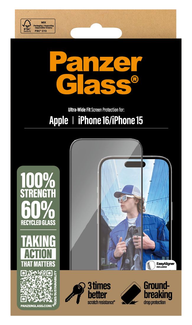 Screen Protector Klare Bildschirmschutzfolie gehärtetes Glas für Apple iPhone 16, iPhone 15 