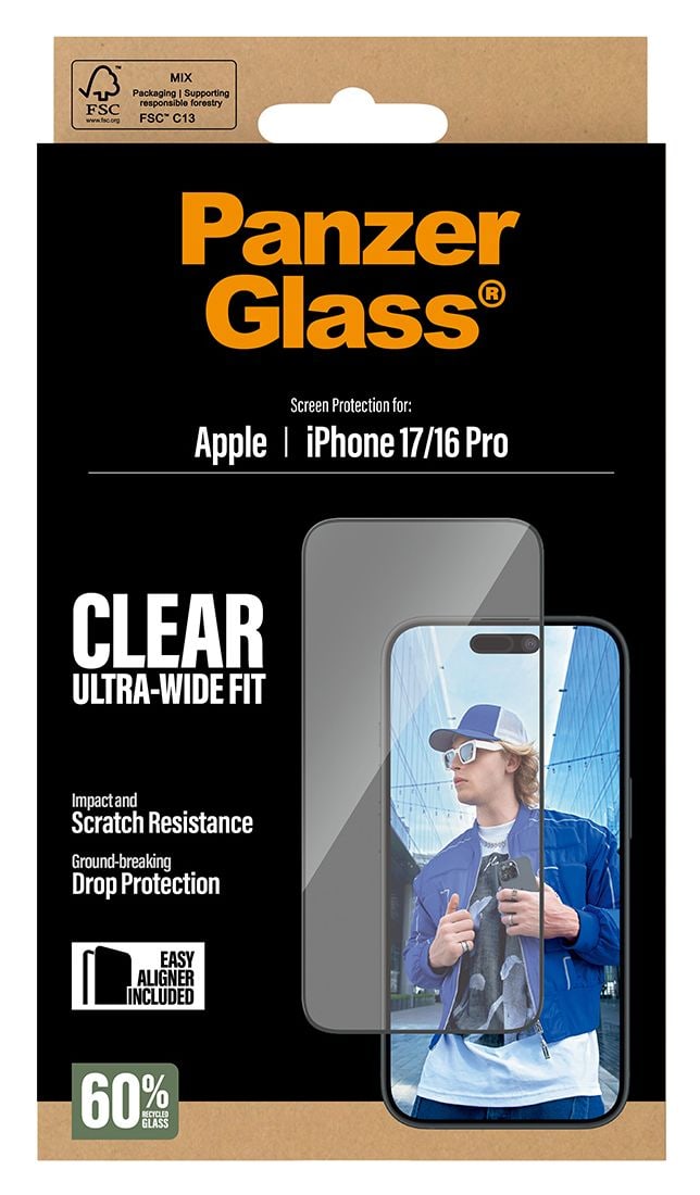 Screen Protector Ultra-Wide Fit mit EasyAligner Klare Bildschirmschutzfolie gehärtetes Glas für Apple iPhone 17, iPhone 16 Pro 