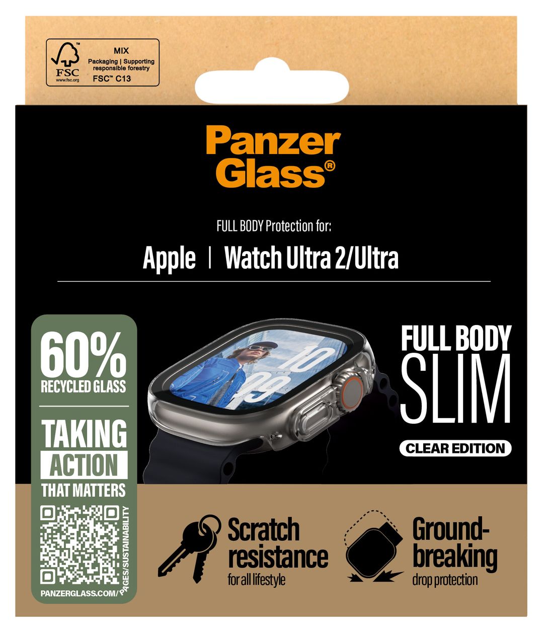 Snappie Full Body Slim Klare Bildschirmschutzfolie gehärtetes Glas für Apple Watch Ultra 49mm, Watch Ultra 2 49mm, Watch Ultra 3 49mm 