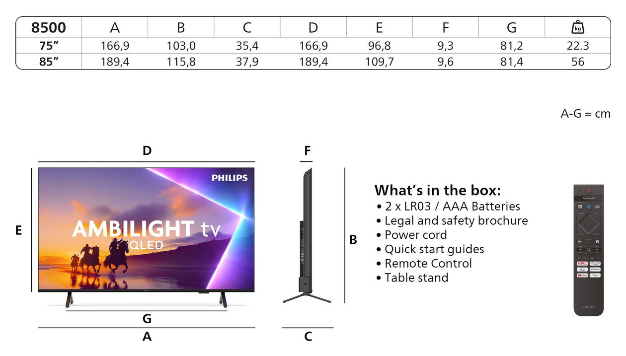 85PUS8500/12 QLED 2,16 m (85 Zoll) Fernseher 4K Ultra HD IntelliSound VESA 600 x 400 mm 