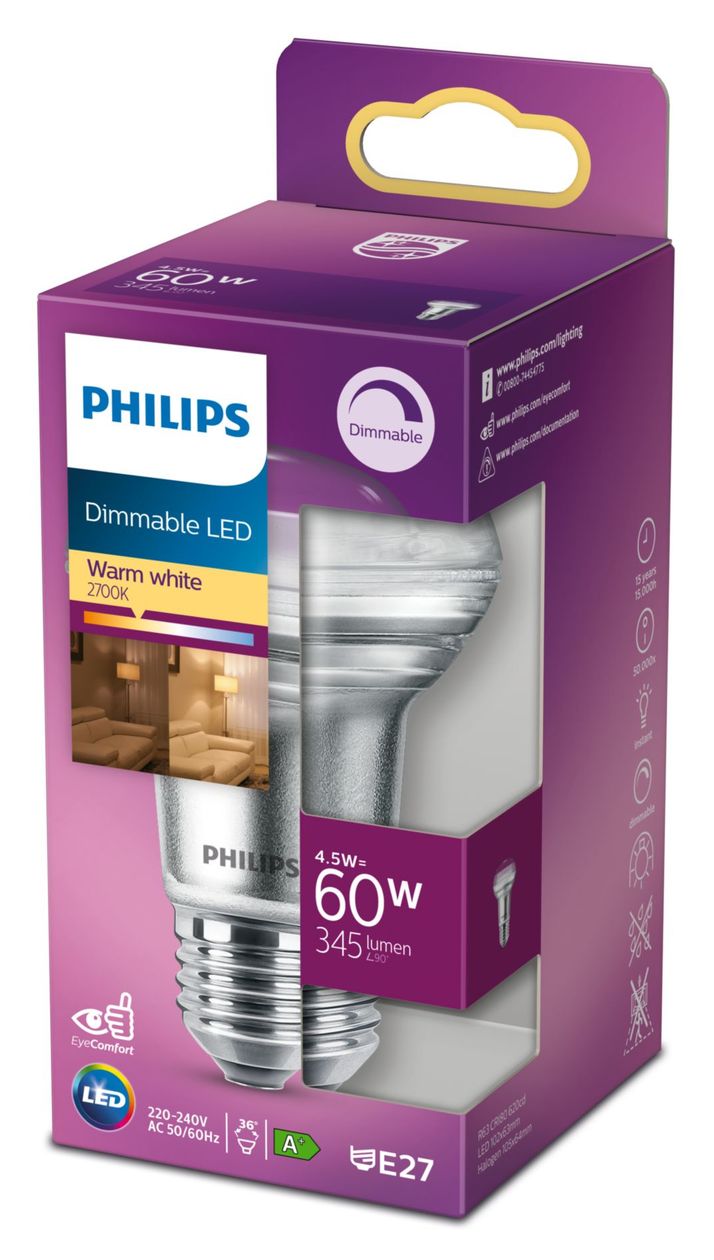 8718699773830 LED Lampe Reflektor E27 EEK: F 345 lm Warmweiß (2700K) entspricht 60 W Dimmbar 