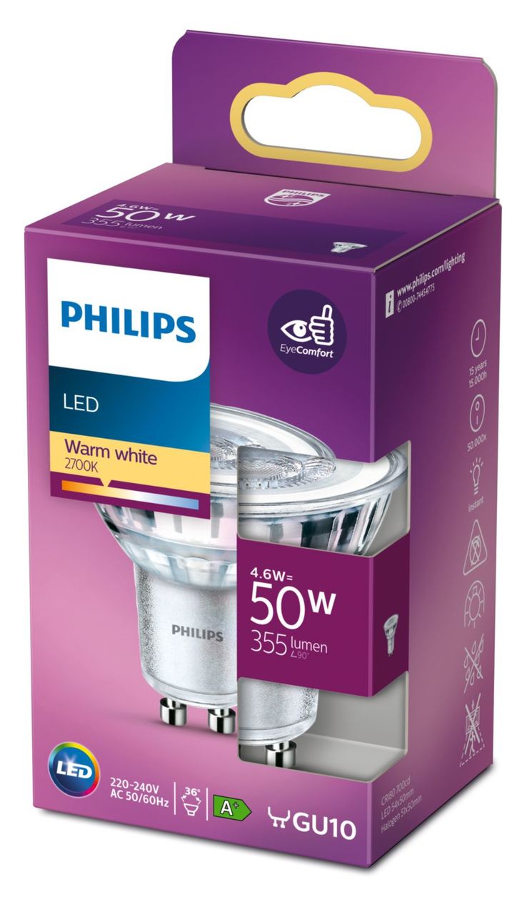 8718699774134 LED Lampe Reflektor GU10 EEK: F 355 lm Warmweiß (2700K) entspricht 50 W 