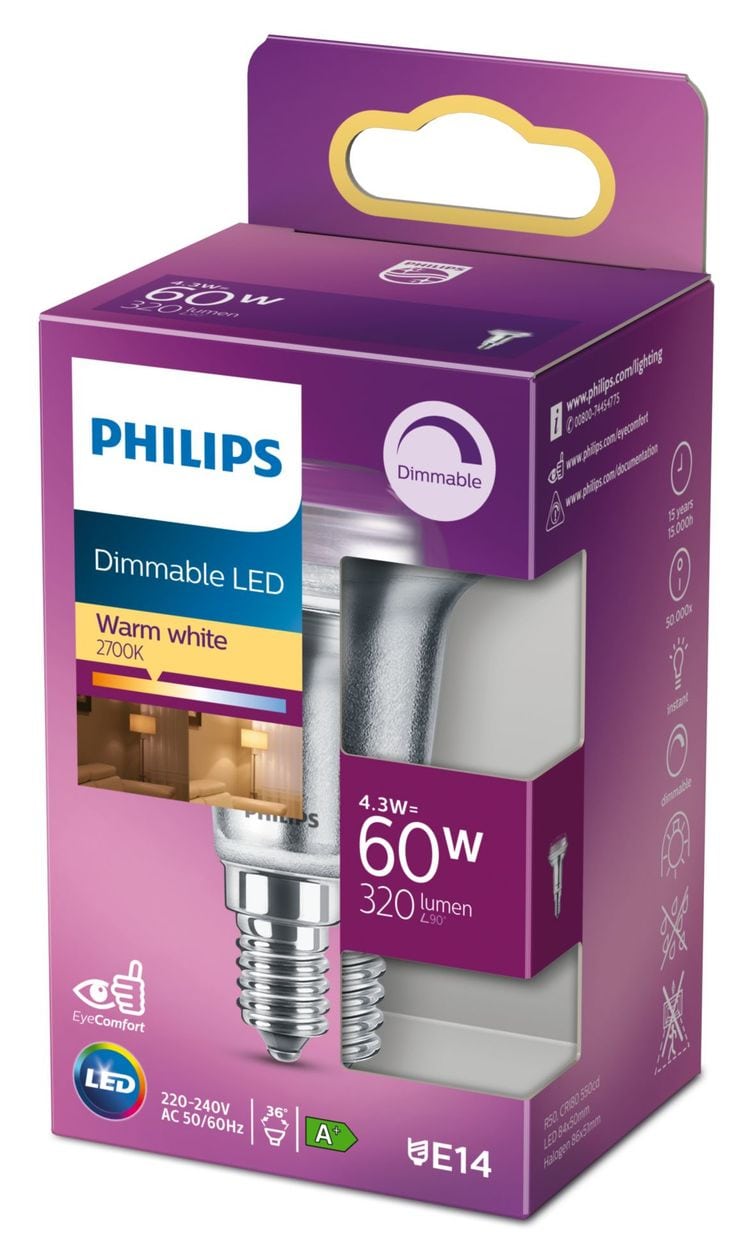 8718699774219 LED Lampe Reflektor E14 EEK: F 320 lm Warmweiß (2700K) entspricht 60 W Dimmbar 