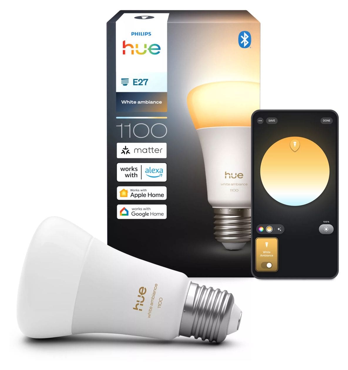 Hue White Ambiance A60 E27 – 1100 lm LED Intelligentes Leuchtmittel Warmweiß, Kaltweiße 