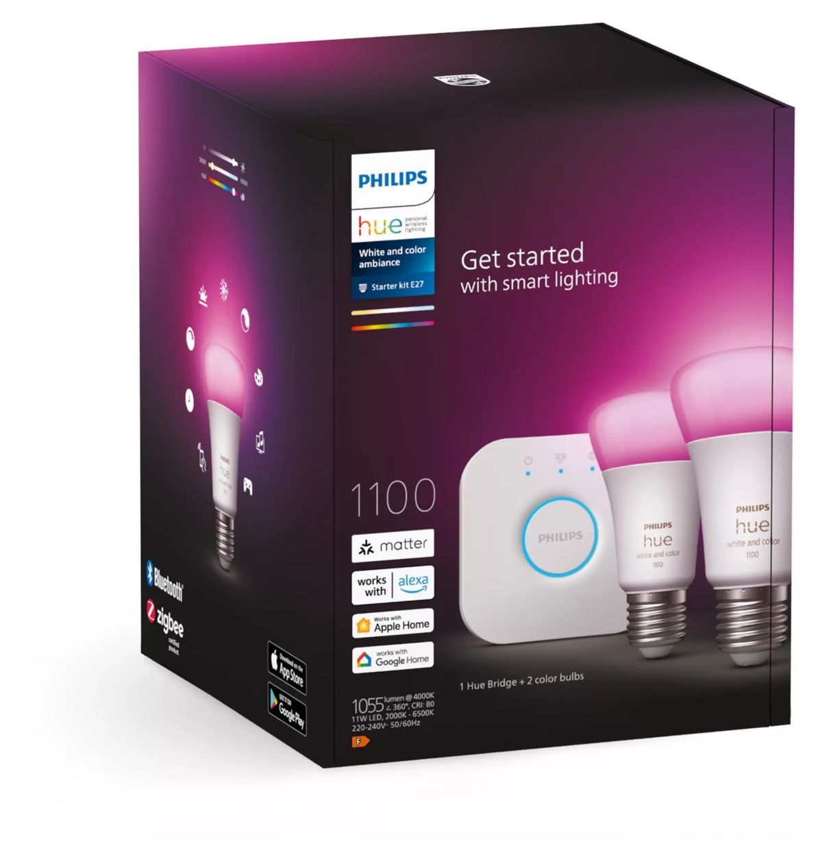 Hue White & Color Ambiance Starter-Set: E27 A60 Doppelpack LED Set für intelligente Beleuchtung Multi AC 