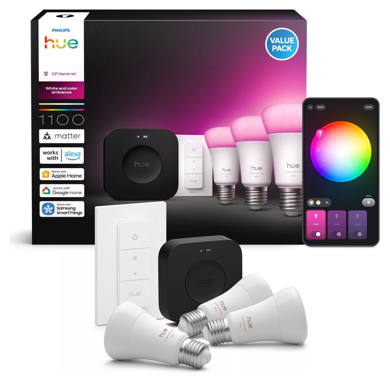 Hue White & Color Ambiance Starter Set LED Set für intelligente Beleuchtung Multi  (Schwarz) 